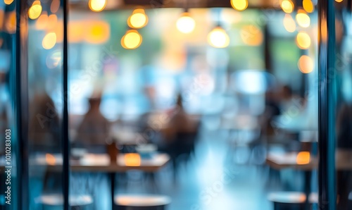 Blurred View of a Cafe Interior with Bokeh Lights