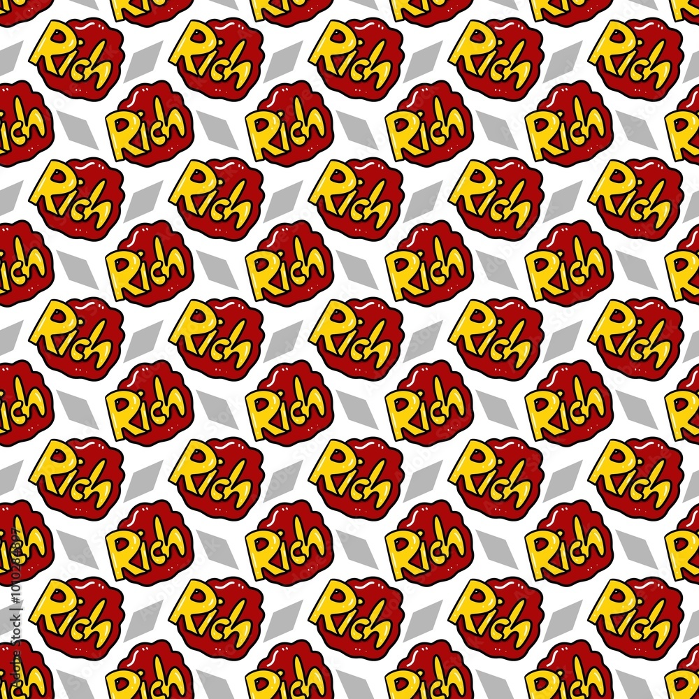 seamless pattern with cute cartoon doodle text Rich seamless pattern with cute cartoon doodle text Rich