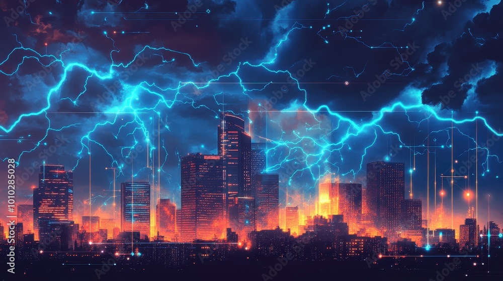Apocalyptic City in Thunderstorm Landscape Apocalyptic City in Thunderstorm Landscape