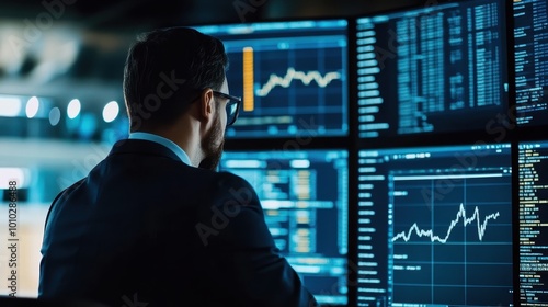 Businessman Analyzing Stock Market Data and Financial Charts