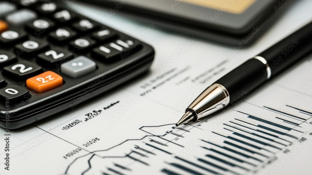 Calculating Financial Data with Calculator and Pen Calculating Financial Data with Calculator and Pen
