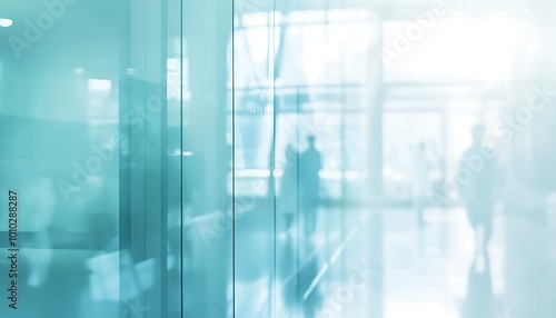 Abstract Blurred View Through Glass Doors of Modern Building Interior