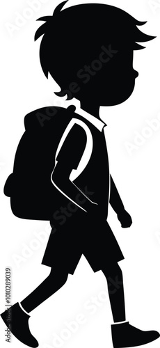 A schoolboy going school silhouette vector art illustration design.