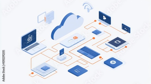 Interconnected Digital Devices and Cloud Computing Concept