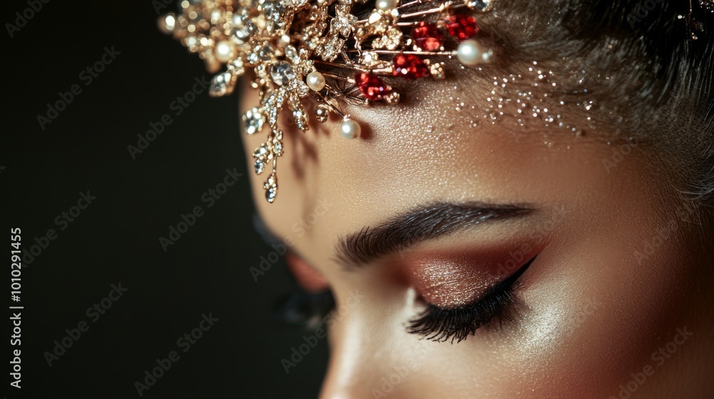 Close-up of a woman's eye with intricate jewelry. Close-up of a woman's eye with intricate jewelry.