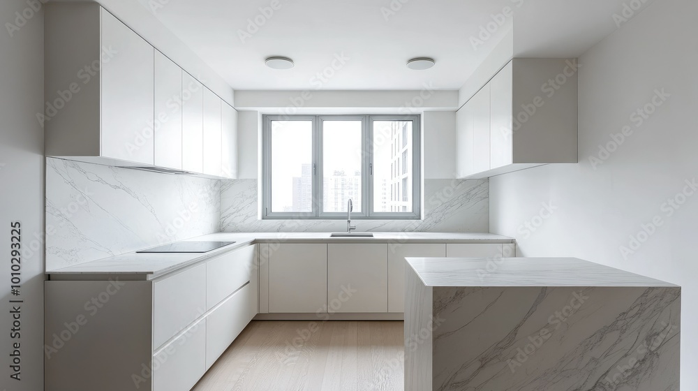 custom made wallpaper toronto digitalMinimalist kitchen with white cabinets and marble countertops