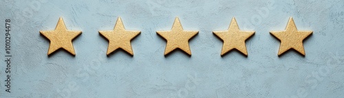 Shining five-star rating near a feedback message, minimalist style, perspective shot, promoting positivity.