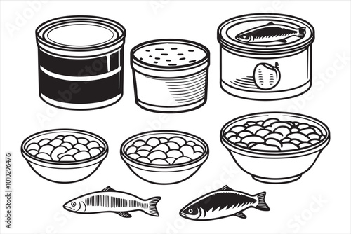 A set of canned fish caviar squid and seaweed Delicious seafood In black ink