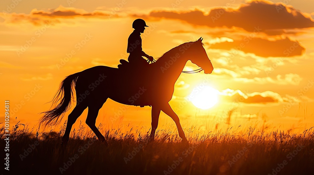 Silhouette of a Rider and Horse at Sunset Silhouette of a Rider and Horse at Sunset