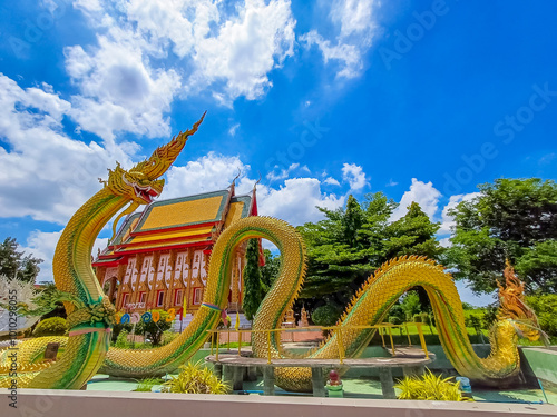 Decorative of Thai style Naga statue for worship in Thai temple photo