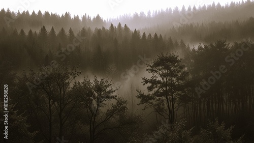 dark fog in the forest illustration