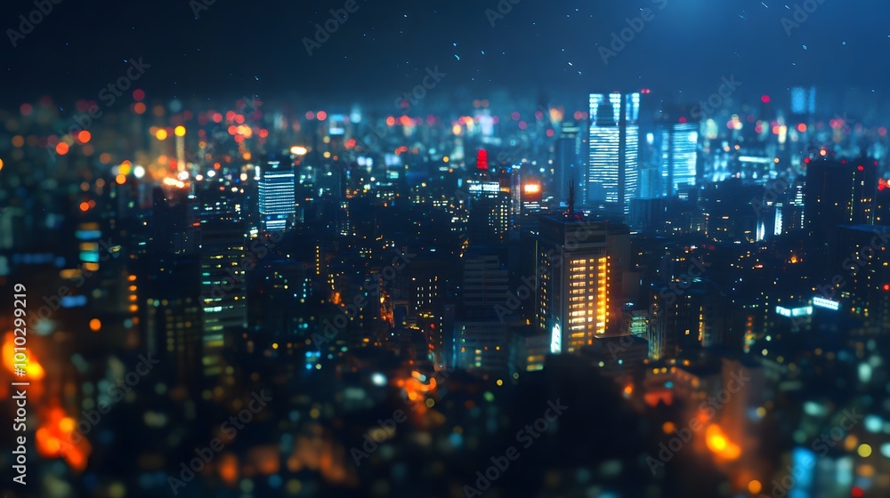 Fototapeta premium Night City Skyline with Blurred Lights