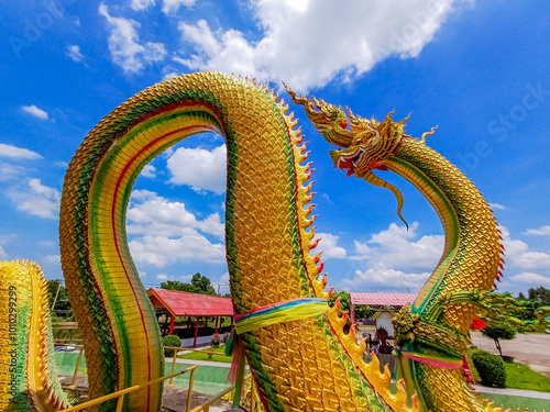 Decorative of Thai style Naga statue for worship in Thai temple photo