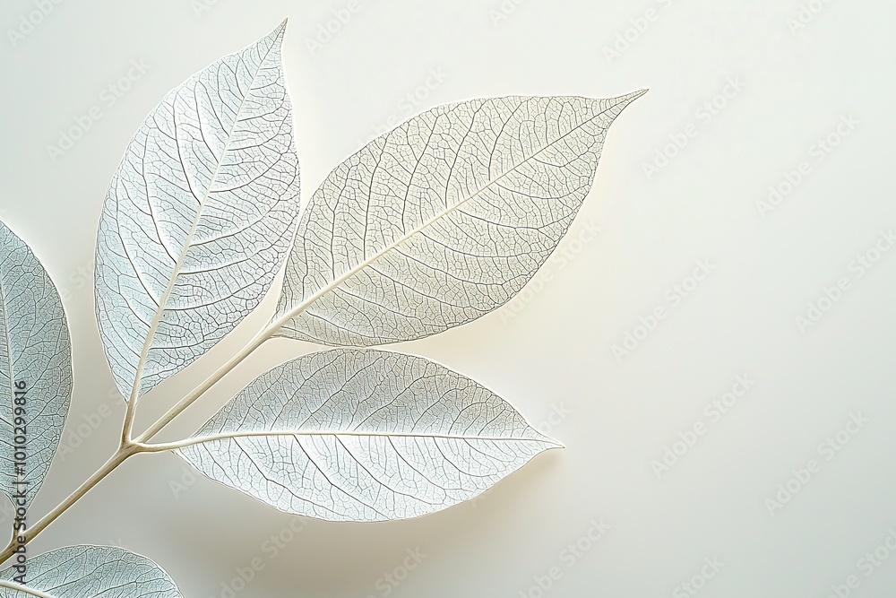 Obraz premium Delicate white leaf skeleton on a minimalist background.