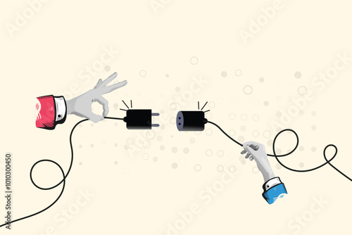 404 or disconnect .pull electric socket plug to disconnect from internet. Collage Art Vector illustration . Creative concept for web banner, social media banner