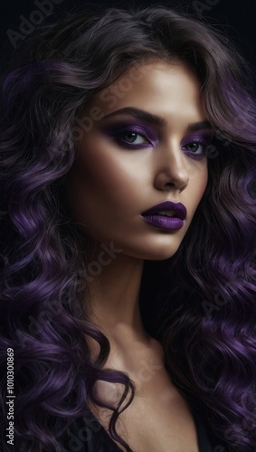 Wallpaper Mural Woman with dark hair, purple eyeshadow, and neutral expression in stylish portrait Torontodigital.ca