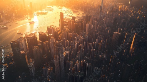Golden Skyline: Hong Kong at Sunrise