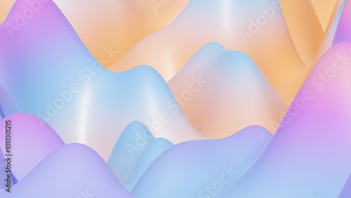 Wave style background with soft colors. 3d wave illustration with a combination of orange, blue, and putple colors photo