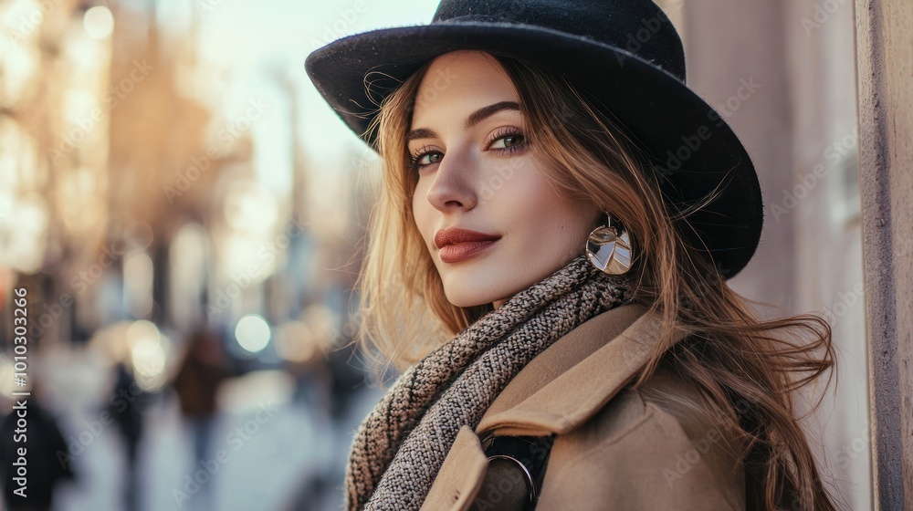 Close-up of fashionable accessories and apparel on a model in a stylish urban setting. Close-up of fashionable accessories and apparel on a model in a stylish urban setting.
