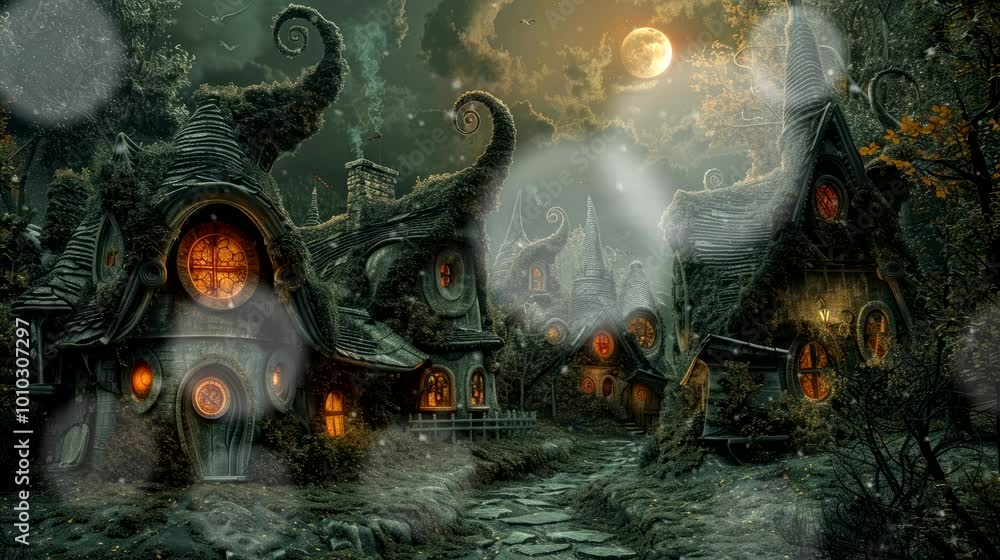 a surreal fantasy atmosphere in the halloween with flying bats. seamless looping time-lapse virtual 4k video animation background a surreal fantasy atmosphere in the halloween with flying bats. seamless looping time-lapse virtual 4k video animation background