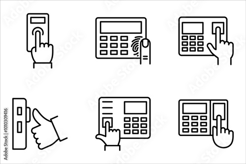 attendance machine icon set. fingerprint identification concept outline symbol design. vector illustration on white background