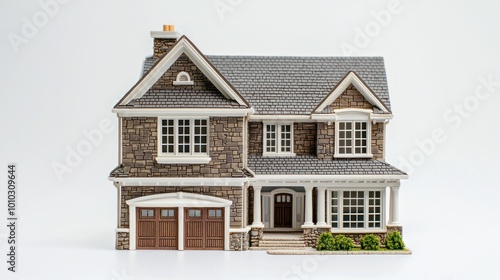 Model house displayed against a white background, highlighting its design and details without distractions.