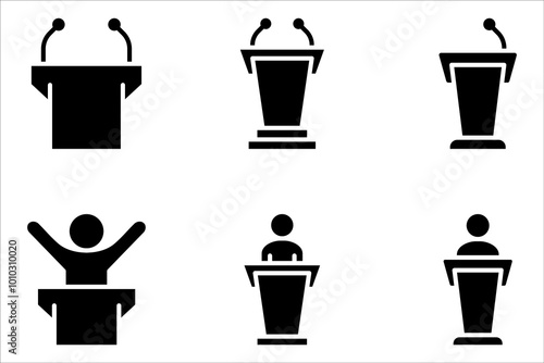 podium speech line icon set. conference sign. vector illustration on white background