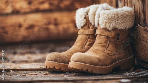 Cozy Ugg boots with a sheepskin lining and soft suede exterior, perfect for chilly days. photo