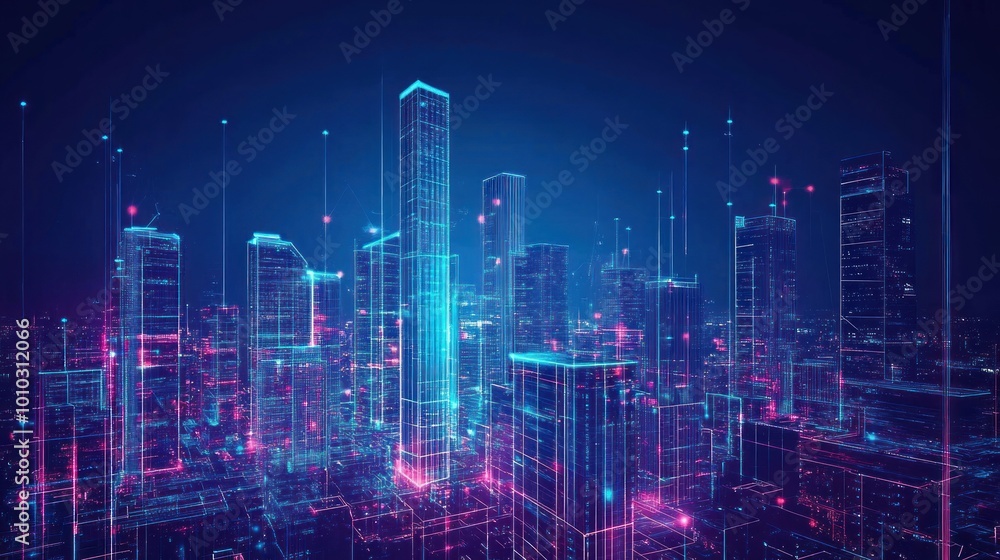 Neon-Lit Skyline of a Futuristic City with Glowing Lines Neon-Lit Skyline of a Futuristic City with Glowing Lines