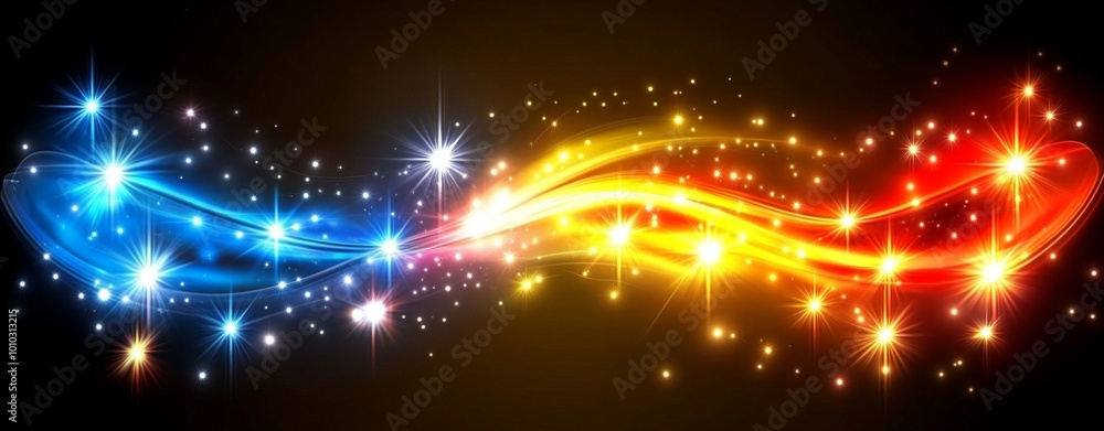 Fototapeta premium Vibrant abstract background featuring flowing red and blue lights with sparkling stars, creating dynamic and energetic atmosphere