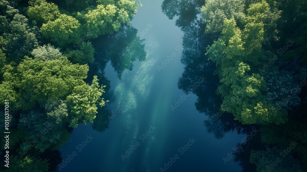 Aerial View of a Serene Forest River Aerial View of a Serene Forest River