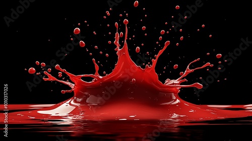 A vibrant red liquid splash against a black background. photo