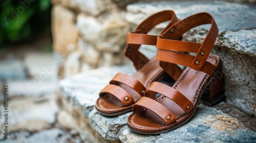 Knee-high gladiator sandals with leather straps, designed for a statement style. photo