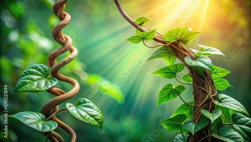 Mystical ayahuasca vine with green leaves and twisted stem, used in shamanic ceremonies, ayahuasca, Banisteriopsis caapi photo