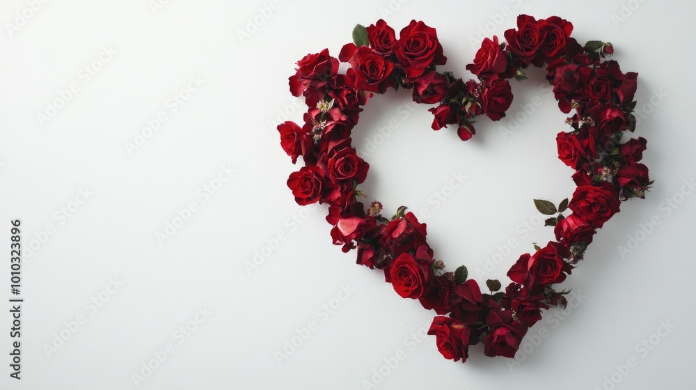 A beautiful heart trail made from lush roses, displayed elegantly on a minimalist white background, perfect for love and romance themes A beautiful heart trail made from lush roses, displayed elegantly on a minimalist white background, perfect for love and romance themes