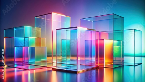 Abstract geometric rendering of translucent glass with colorful gradient and simple square shapes , abstract, geometric