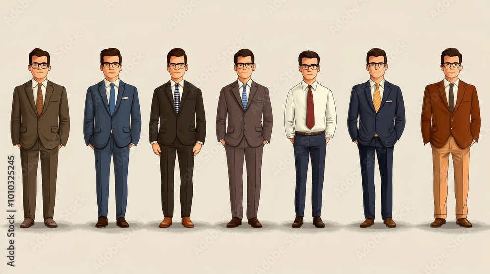 Seven Men in Suits and Ties Standing in a Row Seven Men in Suits and Ties Standing in a Row