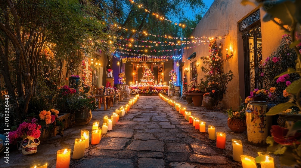 Enchanting Alleyway Illuminated by Twinkling Lights and Candles Enchanting Alleyway Illuminated by Twinkling Lights and Candles