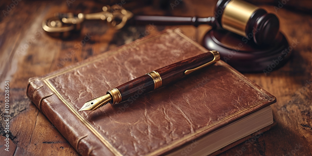 Legal Gavel and Fountain Pen on Old Law Books Legal Gavel and Fountain Pen on Old Law Books