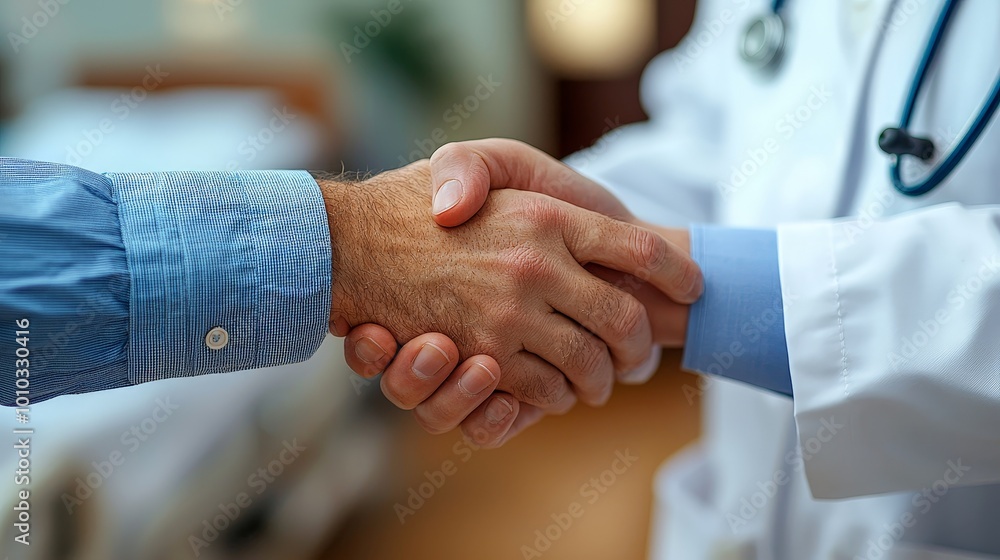 A handshake between a doctor and a patient, symbolizing trust and agreement in healthcare. A handshake between a doctor and a patient, symbolizing trust and agreement in healthcare.