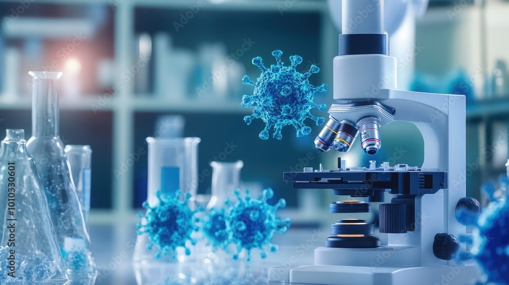 viruses and bacteria under a microscope in a medical and research laboratory viruses and bacteria under a microscope in a medical and research laboratory