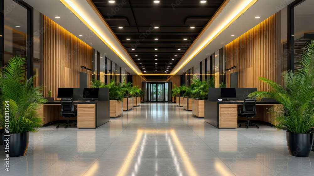 Ceiling in a contemporary office with integrated lighting systems, offering a clean, minimalist look while providing efficient light distribution Ceiling in a contemporary office with integrated lighting systems, offering a clean, minimalist look while providing efficient light distribution