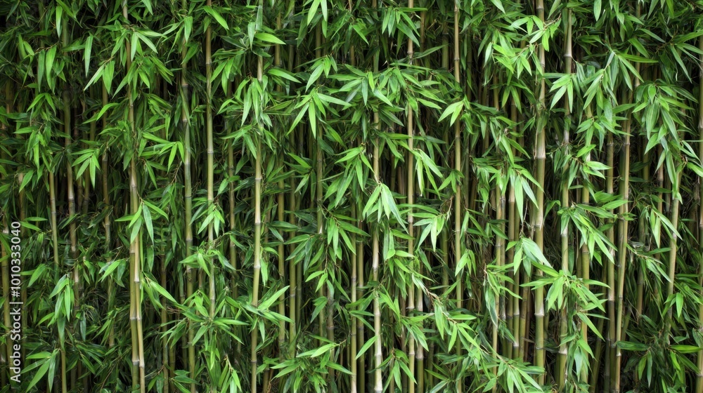 Obraz premium A beautiful bamboo wall with vertical branches, creating a natural and serene backdrop. The detailed texture of bamboo adds elegance. Realistic, very detailed