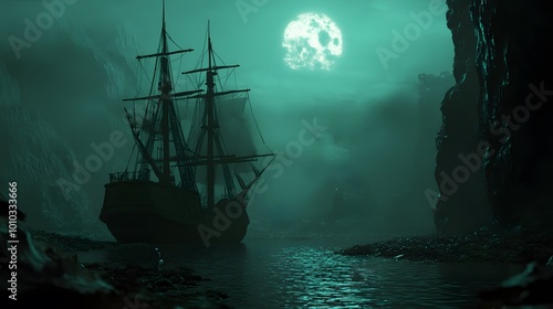 Ghost Ship under a Full Moon