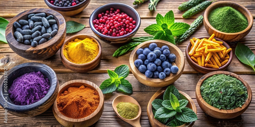 Fototapeta premium Diverse array of holistic medicine ingredients