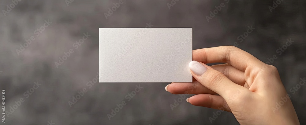 A Hand Holding a Blank White Card Against a Gray Background A Hand Holding a Blank White Card Against a Gray Background