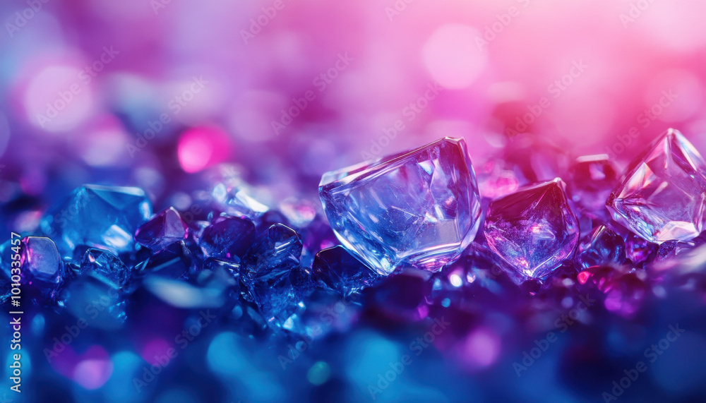 Vibrant close-up of glowing blue and purple gemstones, reflecting light in a dazzling display of colors, creating an ethereal and sparkling visual experience. Vibrant close-up of glowing blue and purple gemstones, reflecting light in a dazzling display of colors, creating an ethereal and sparkling visual experience.
