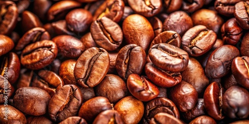 Glossy coffee beans with rich brown hues showcasing the artistry of roasting , coffee, beans, glossy, sheen, texture, hues