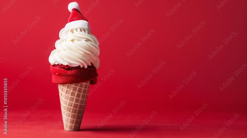 Christmas Ice Cream Cone with Santa Hat Festive Holiday Treat Christmas Ice Cream Cone with Santa Hat Festive Holiday Treat