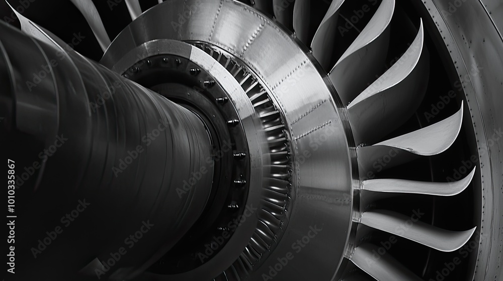 Close-up View of an Airplane Engine Fan Blade and Housing Close-up View of an Airplane Engine Fan Blade and Housing